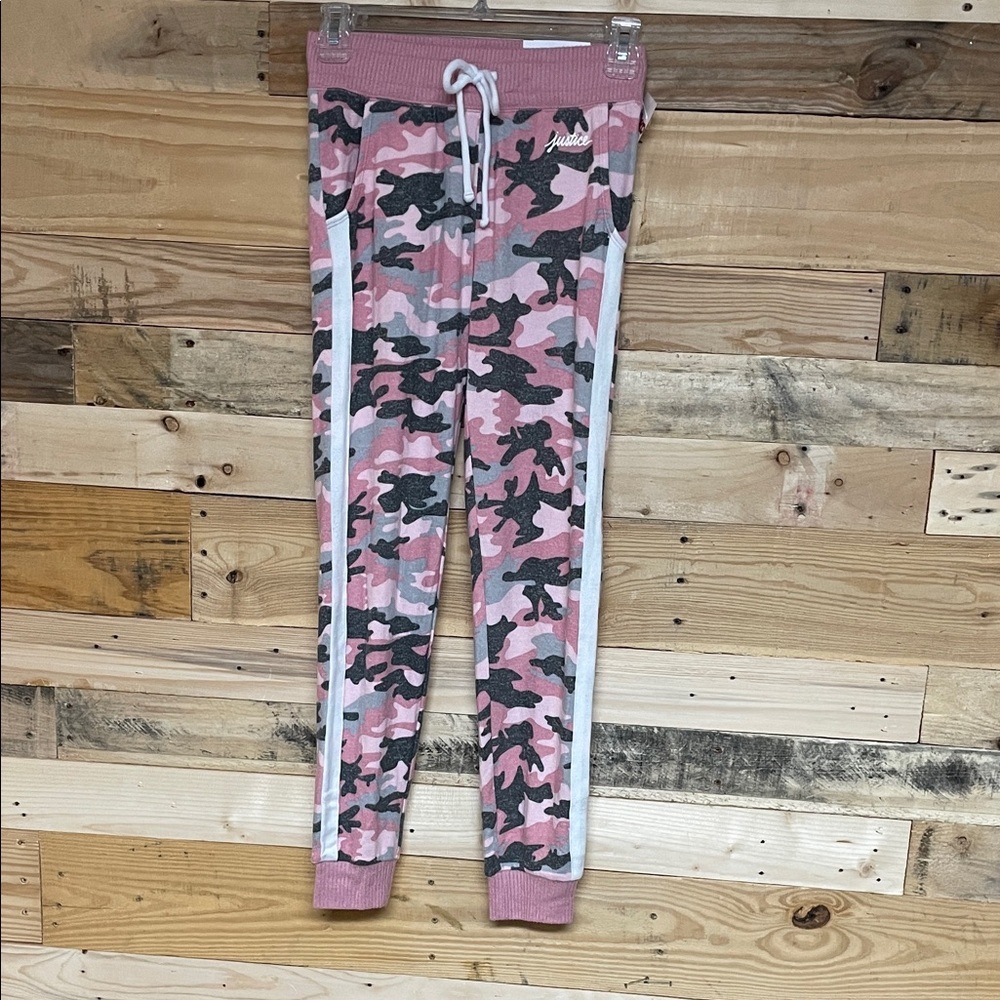 Justice size 10 Soft & Stretchy Pink and Gray Camo Joggers with Drawstring 2/$30